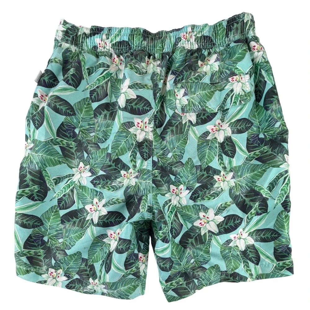 Onia Mens Tropical Floral‎ Swim Trunks Teal Green Board Shorts Size S